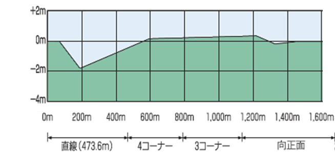 阪神芝1600断面高低図